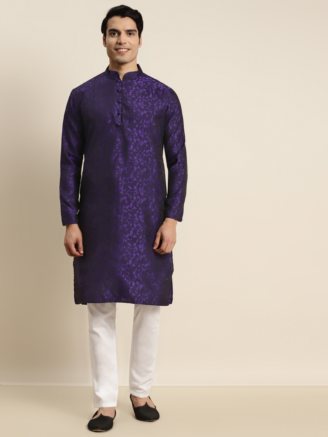 

SOJANYA Men Woven Design Jacquard Straight Kurta, Navy blue