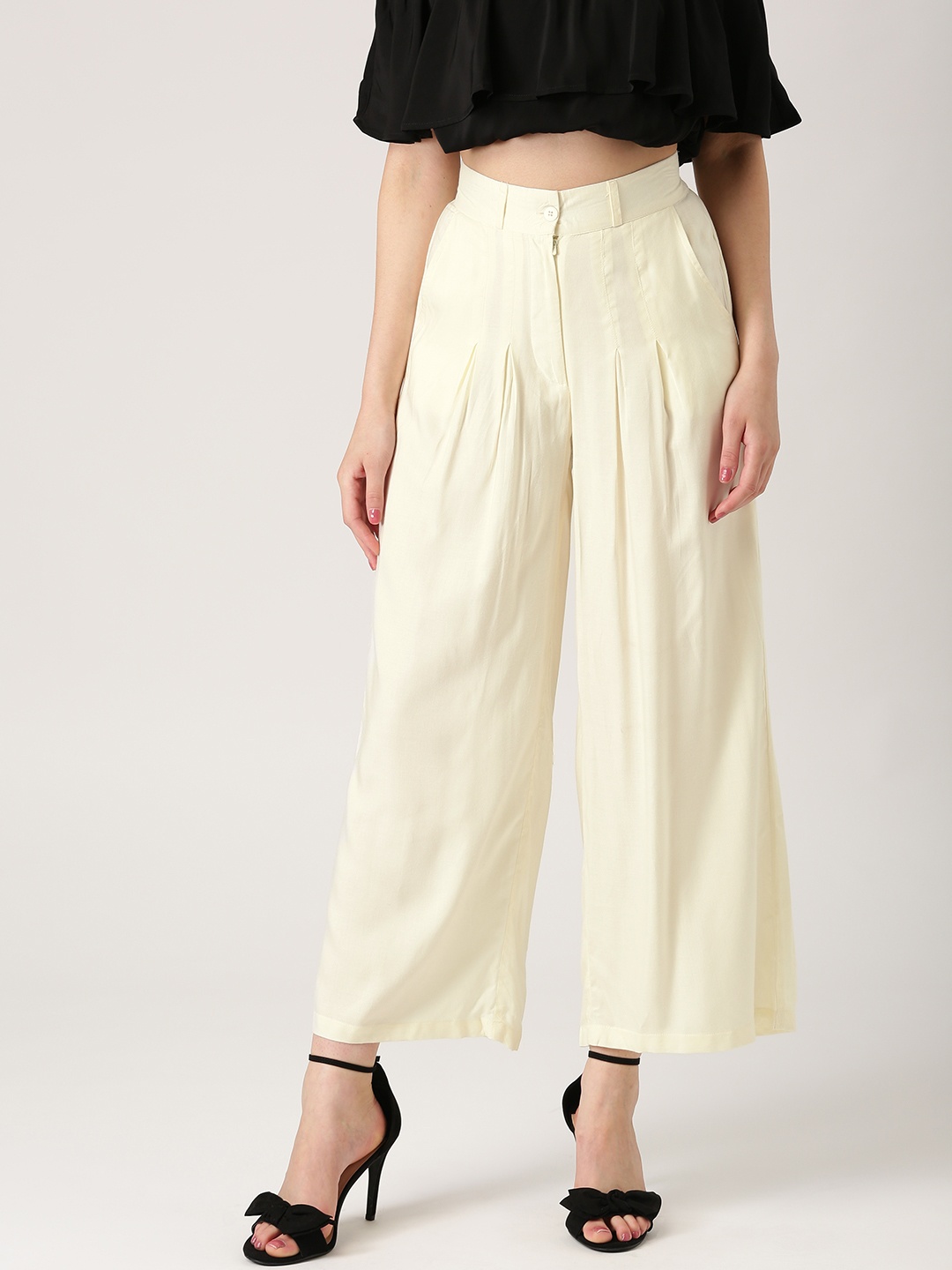 

Libas Women Cream-Coloured Flared Solid Palazzos