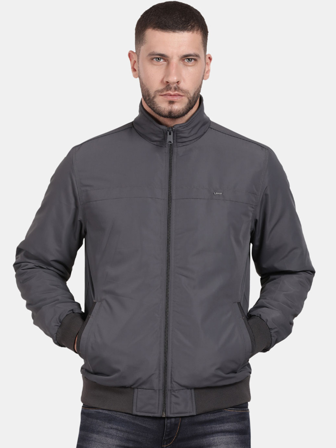 

t-base Men Grey Windcheater Bomber Jacket