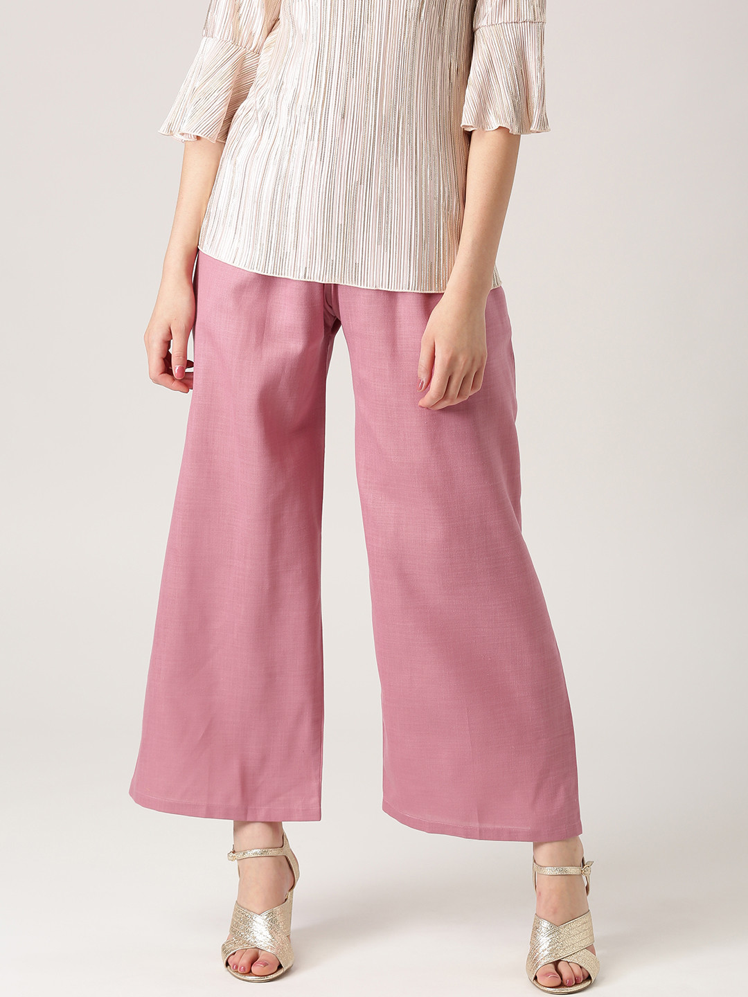 

Libas Women Pink Solid Wide Leg Palazzos