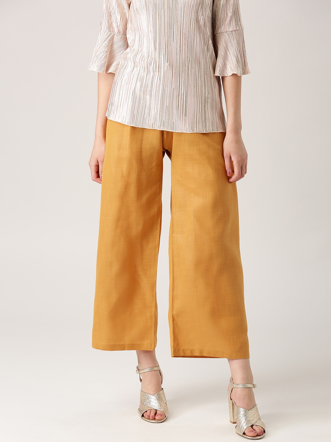 

Libas Women Mustard Yellow Wide Leg Solid Cropped Palazzos