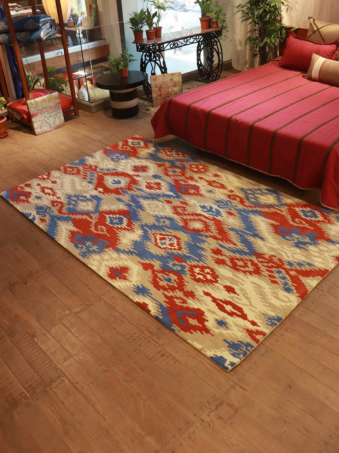 

ZEBA Brown & Red Ikat Hand Tufted Woolen Carpets