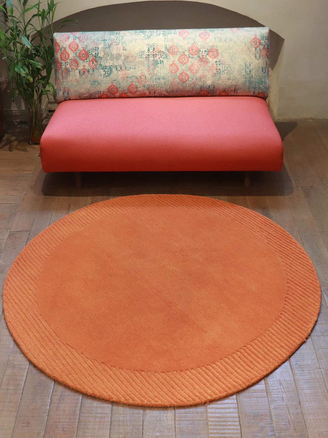 

ZEBA Orange Solid Hand Tufted Wool Anti-Skid Carpet