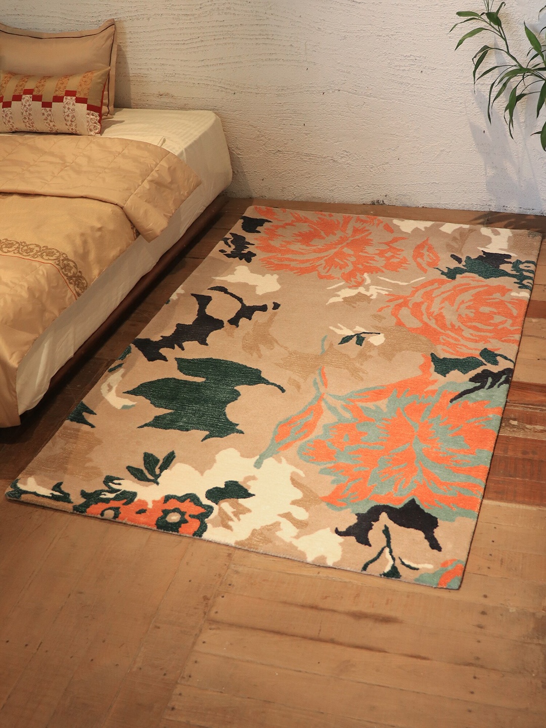 

ZEBA Brown & Orange Abstract Printed Hand Tufted Wool Anti-Skid Carpet