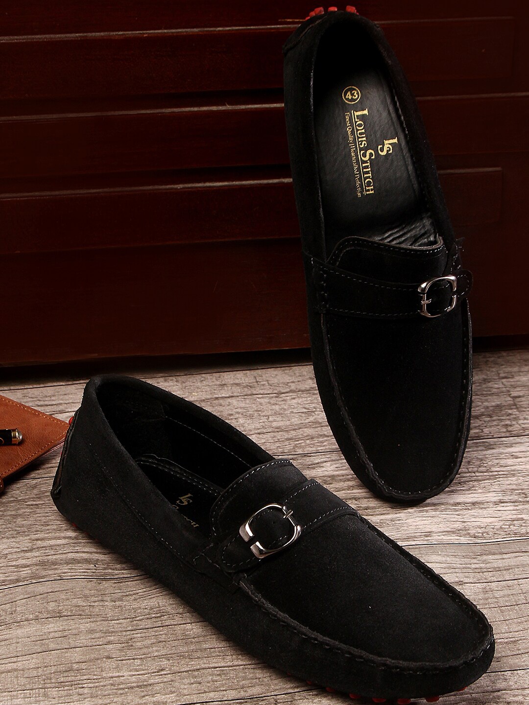 

LOUIS STITCH Men Black Suede Lightweight Loafers