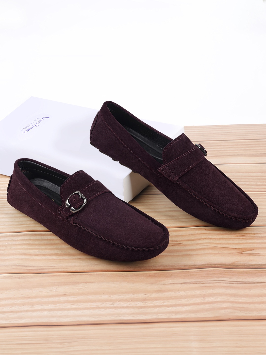 

Louis Stitch Men Rosewood Italian Suede Leather Handmade Driving Loafers, Burgundy