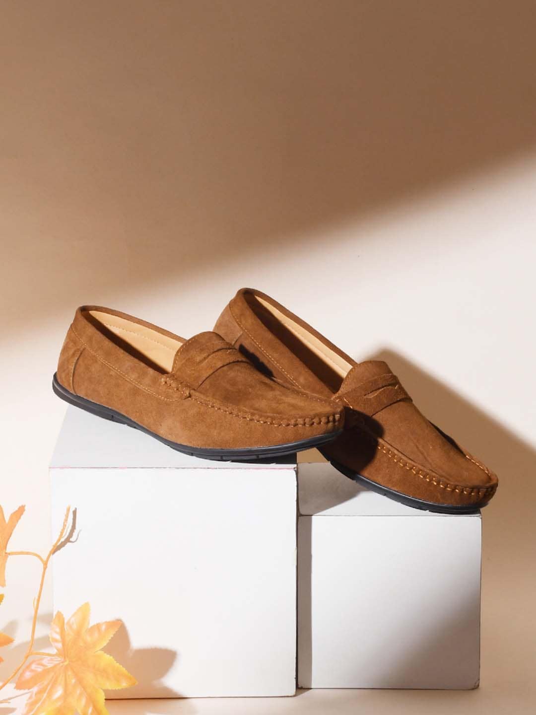

LOUIS STITCH Men Classic Handmade Suede Driving Loafers, Brown