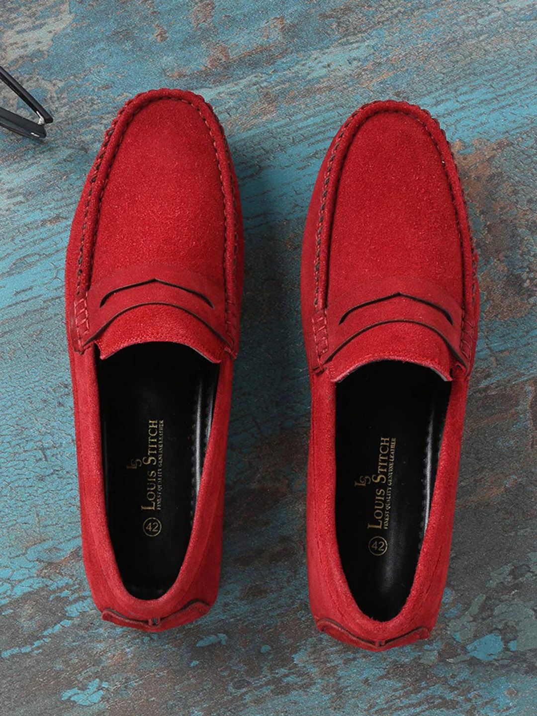 

LOUIS STITCH Men Ferrari Red Italian Suede Leather Driving Loafers