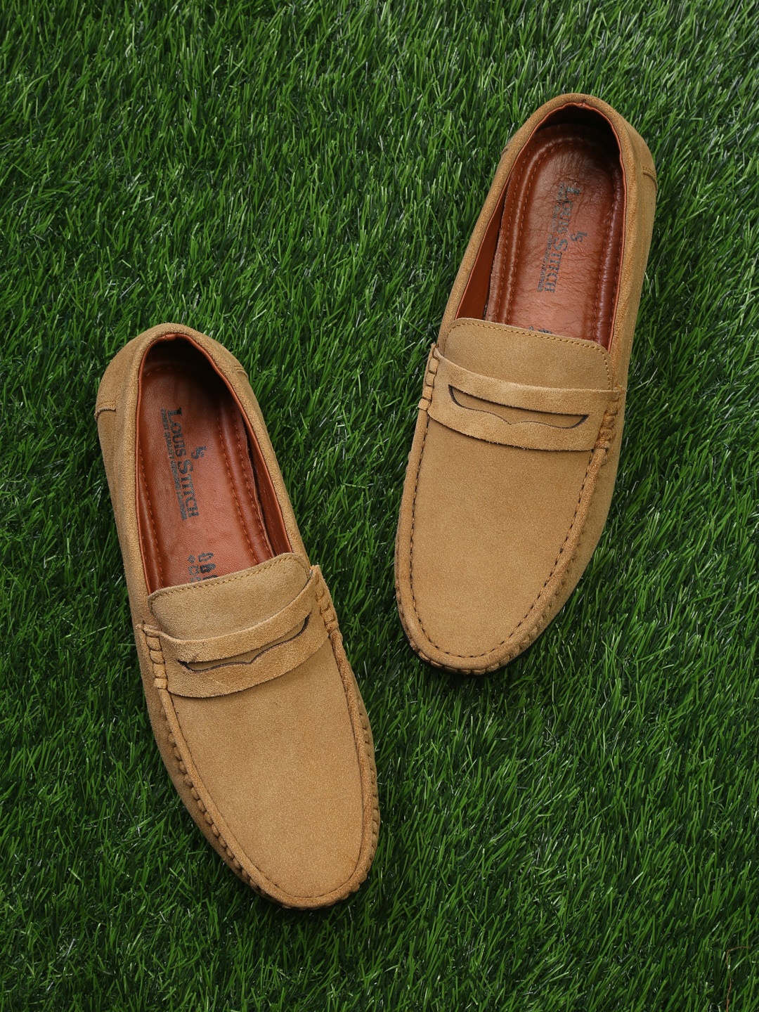 

LOUIS STITCH Men Classic Handmade Suede Driving Loafers, Brown