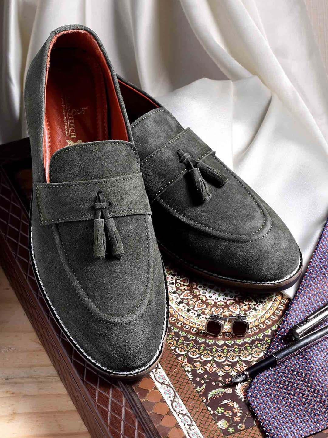 

LOUIS STITCH Men Olive Green Suede Lightweight Loafers