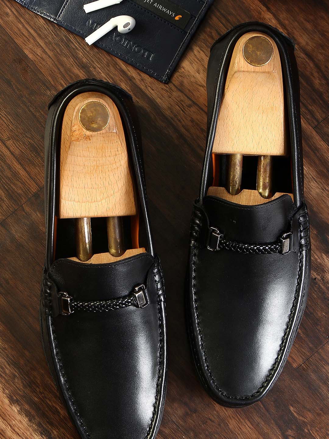 

LOUIS STITCH Men Black Leather Lightweight Loafers