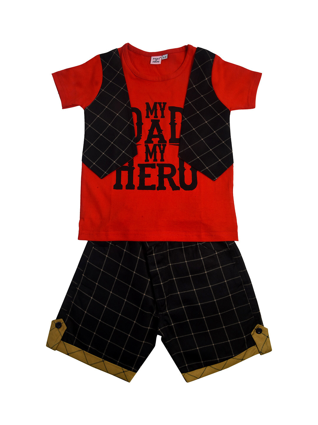 

POMY & JINNY Boys Red & Black Printed T-shirt with Shorts