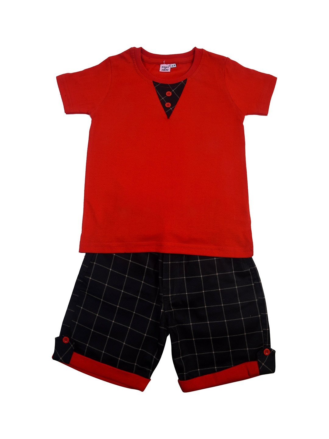 

POMY & JINNY Boys Red & Black T-shirt with Shorts