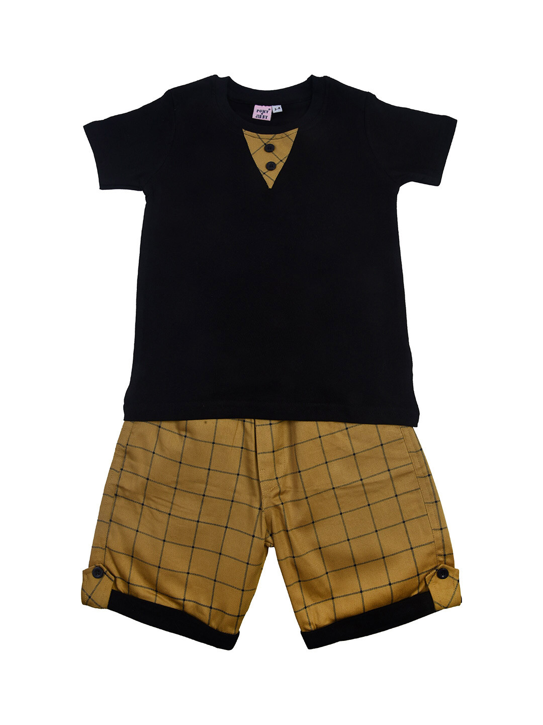 

POMY & JINNY Boys Black & Brown T-shirt with Shorts