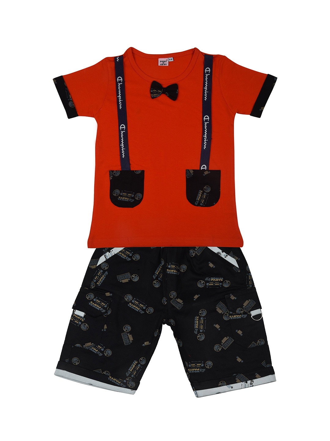 

POMY & JINNY Boys Orange & Black T-shirt with Shorts