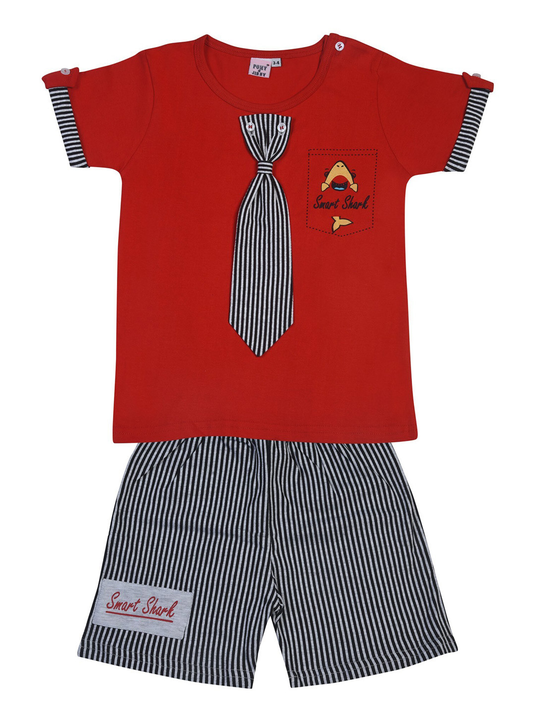 

POMY & JINNY Boys Red & Black T-shirt with Shorts