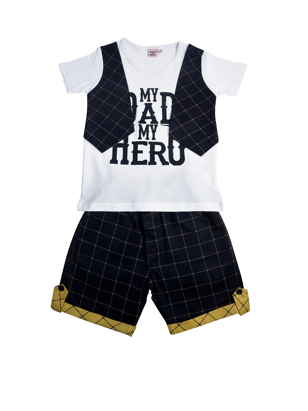 

POMY & JINNY Boys White & Black Printed T-shirt with Shorts