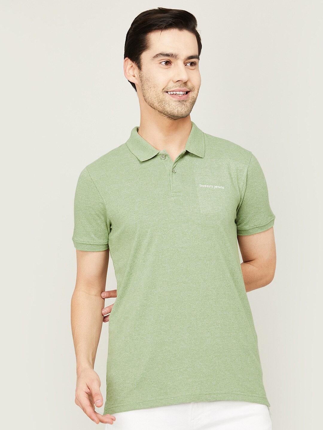 

Bossini Men Olive Green Polo Collar Cotton T-shirt