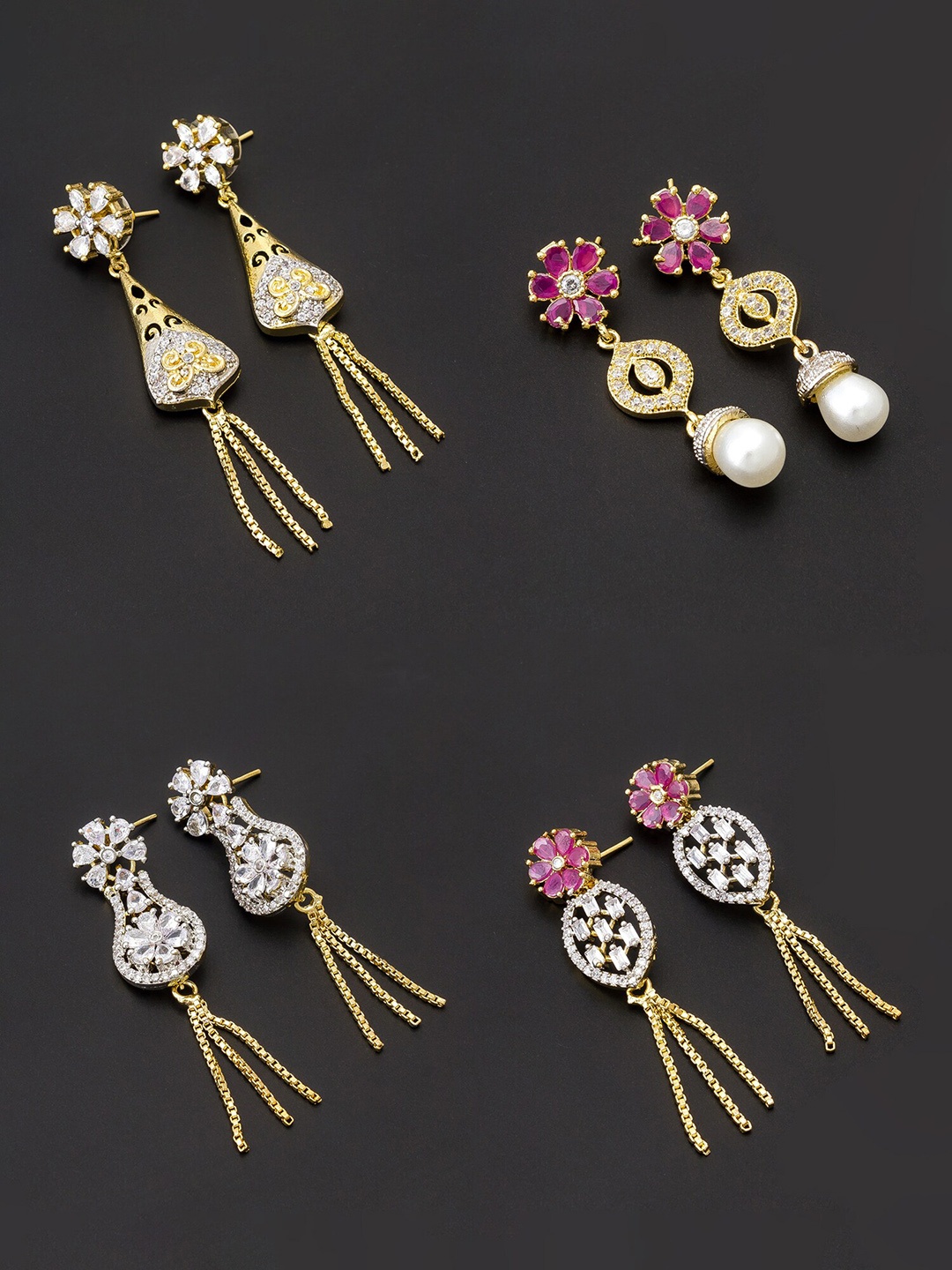 

aadita Women Pack Of 4 White & Pink Contemporary Drop Earrings