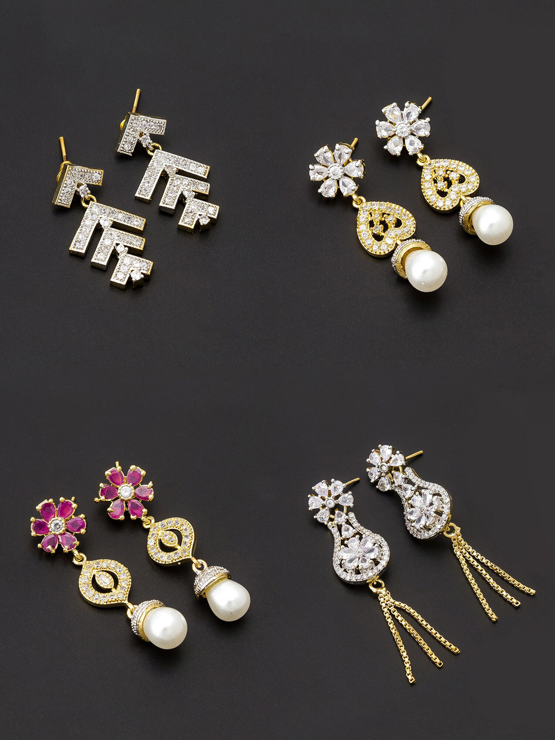 

aadita Women Pack Of 4 Gold-Toned Contemporary Drop Earrings, White