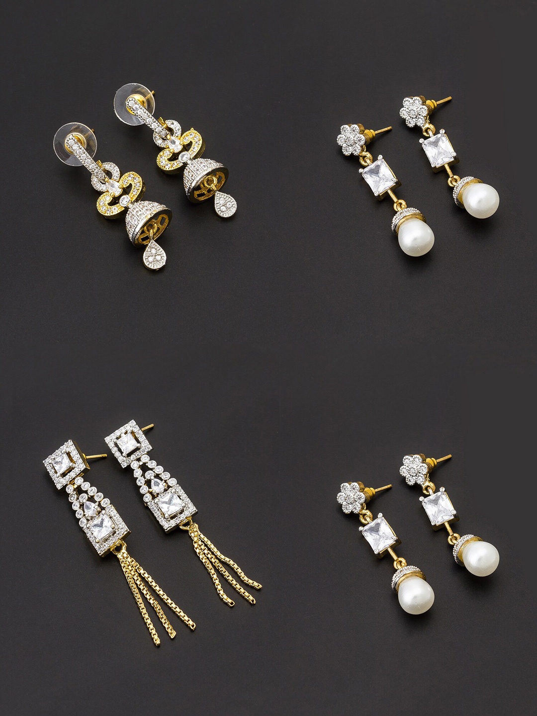 

aadita Women Pack Of 4 White & Gold-Toned Contemporary Drop Earrings