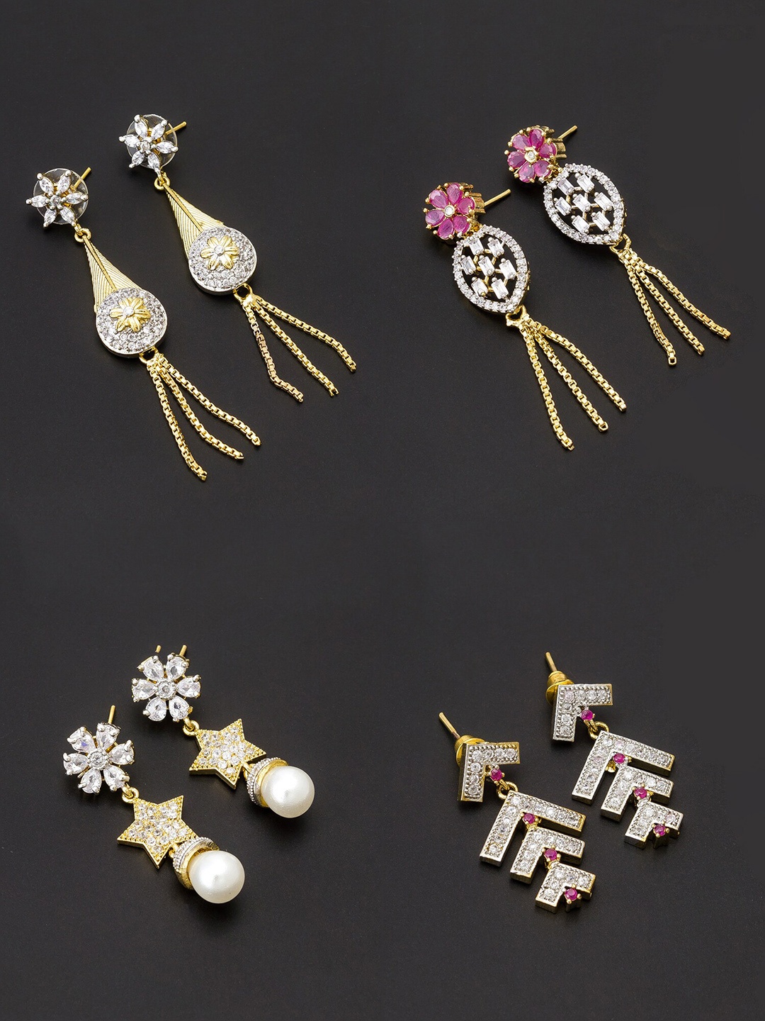aadita Set Of 4 Gold-Plated Contemporary Drop Earrings
