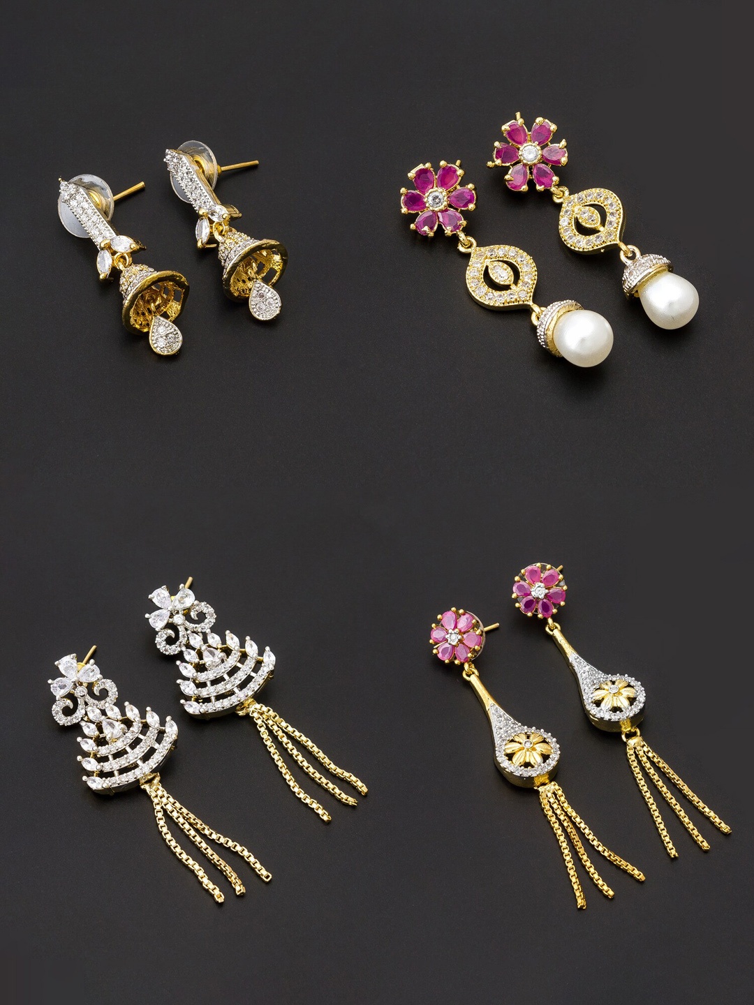 

aadita Women Pack Of 4 White & Pink Contemporary Drop Earrings