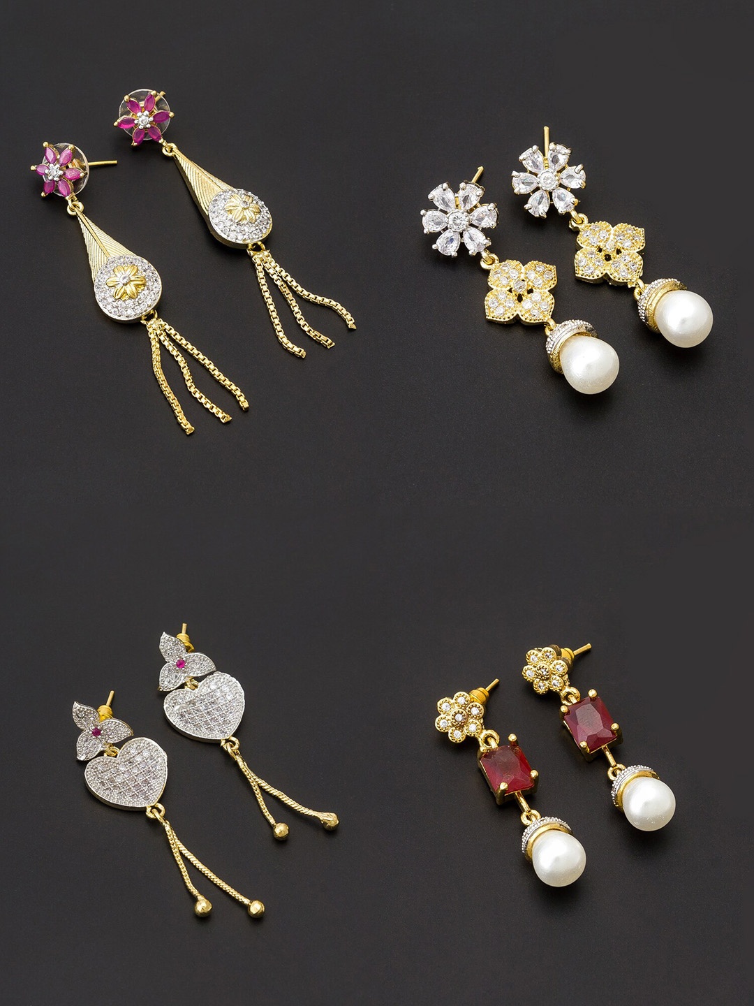 

aadita Women Pack Of 4 White & Maroon Contemporary Studs Earrings