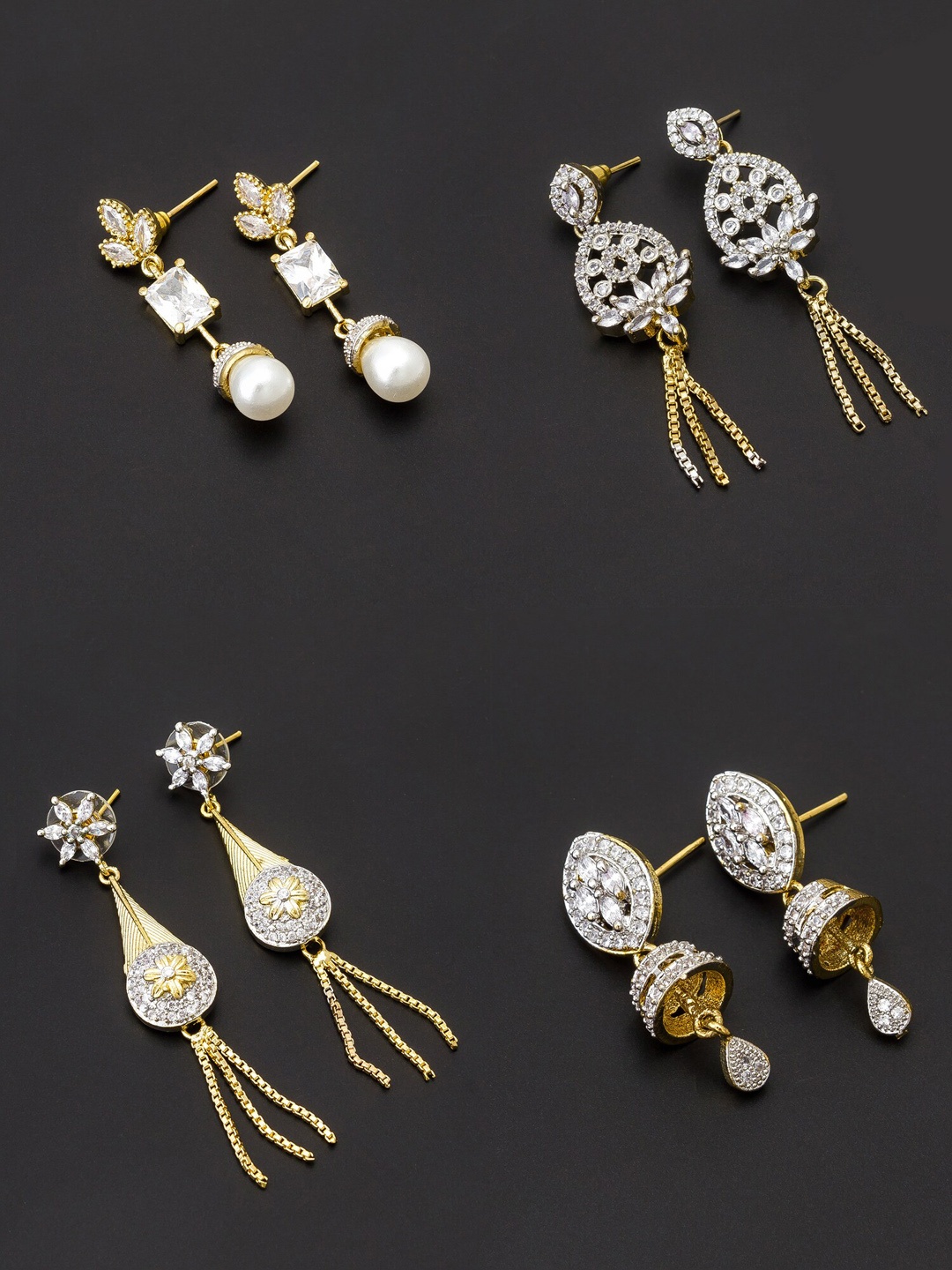 

aadita Women Pack Of 4 White & Gold Contemporary Gold Plated Drop Earrings
