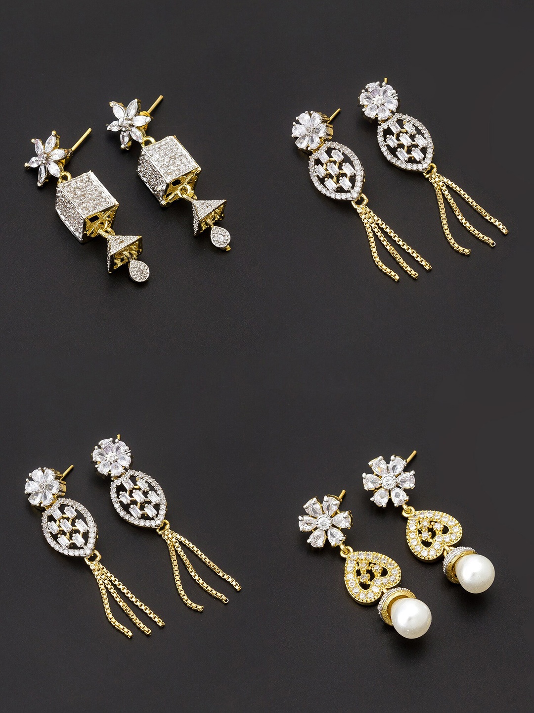aadita Women Pack Of 4 White & Gold-Toned Contemporary Drop Earrings