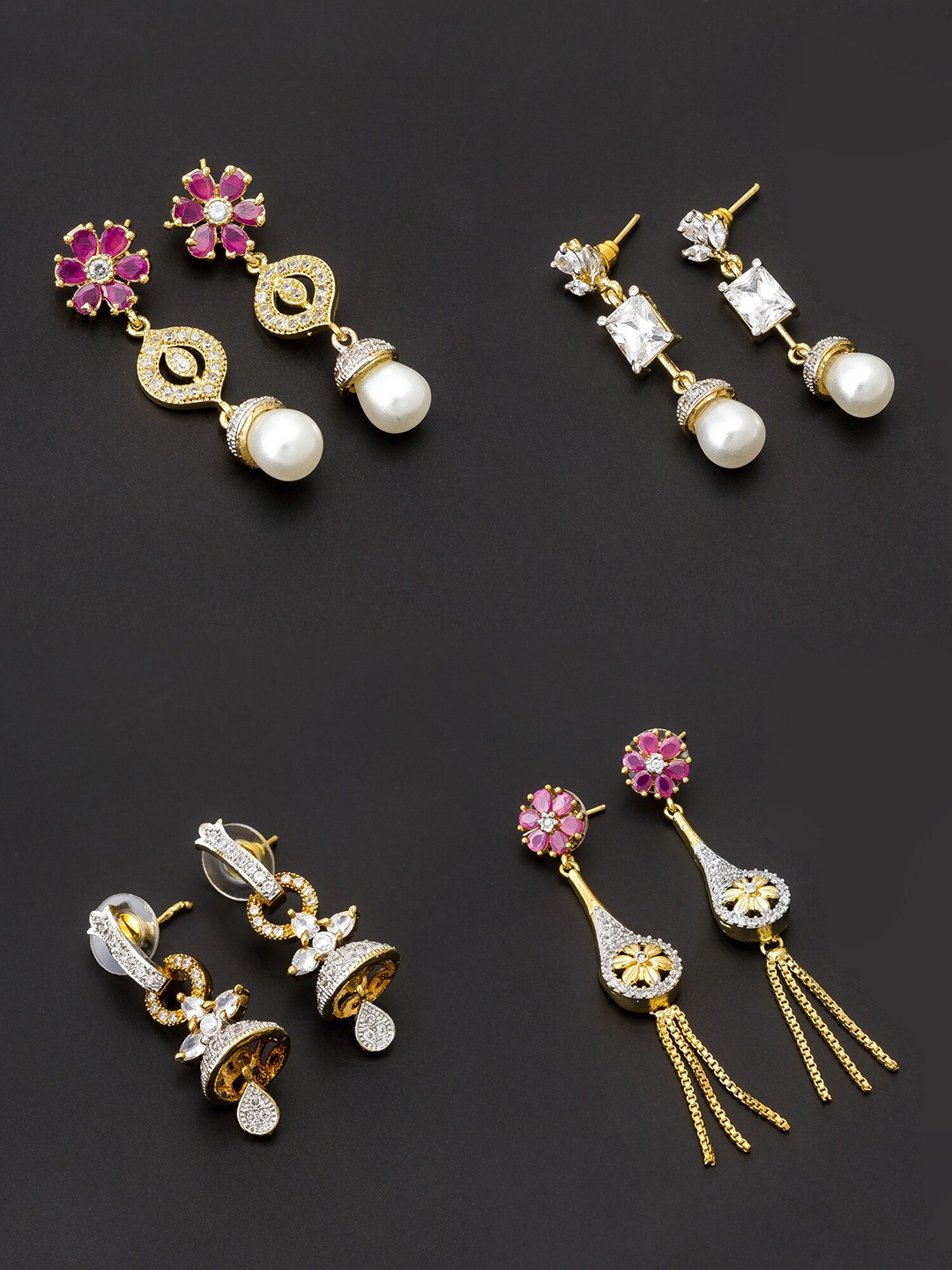 

aadita Women Pack Of 4 White & Pink Contemporary Drop Earrings