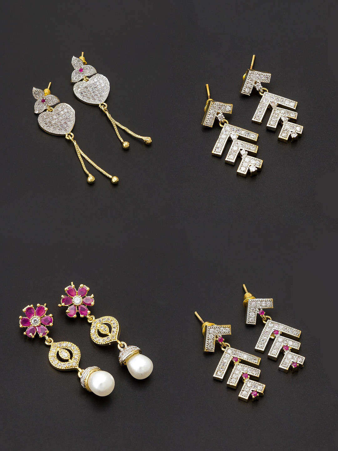 

aadita Women Pack Of 4 White & Pink Contemporary Studs Earrings