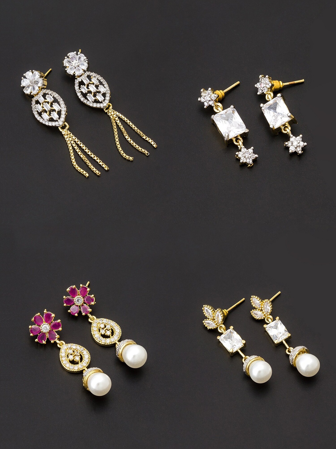 

aadita Women Pack Of 4 White & Pink Contemporary Drop Earrings