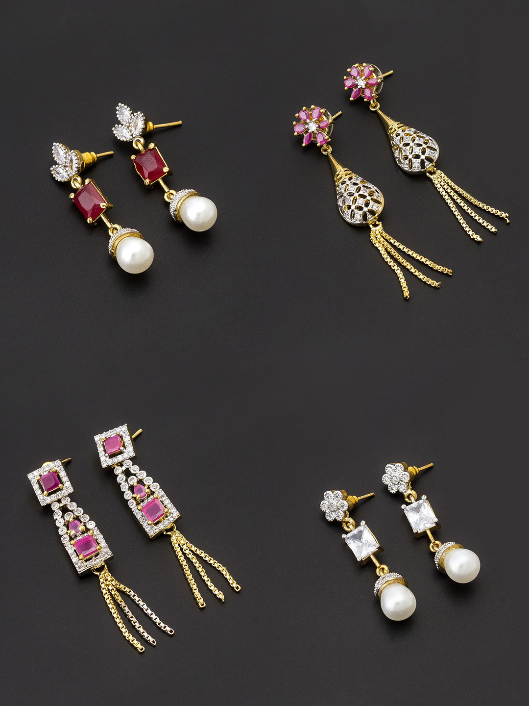 

aadita Women Pack Of 4 White & Pink Contemporary Drop Earrings