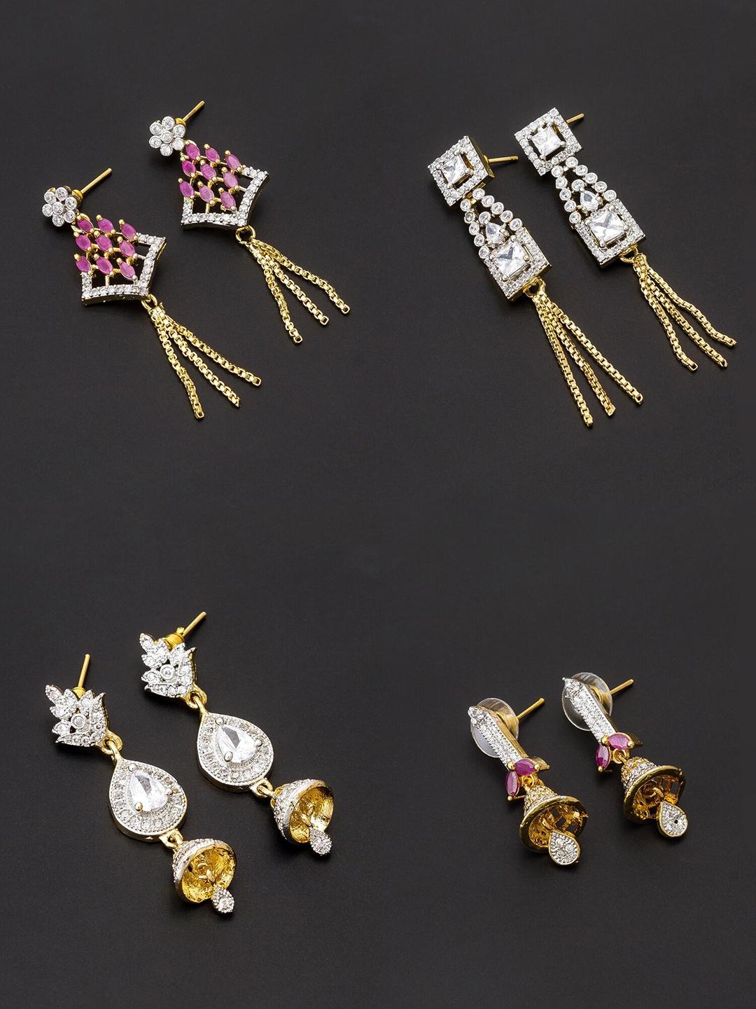 aadita Set of 4 Gold-Plated Contemporary Drop Earrings