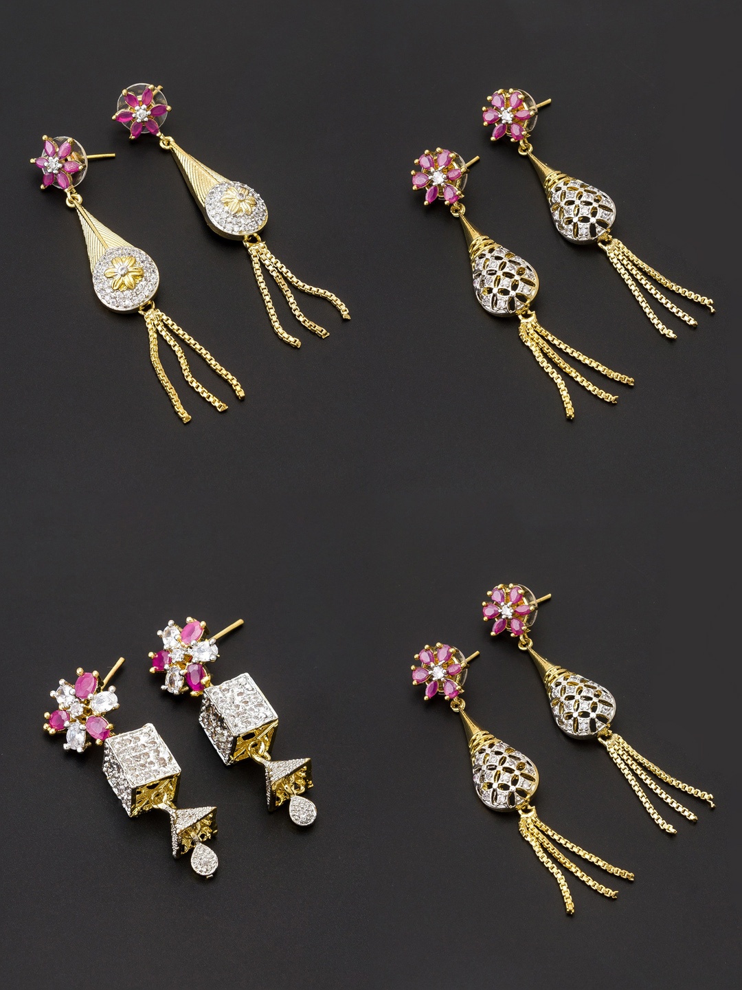 

aadita Women Pack Of 4 White & Pink Contemporary Drop Earrings