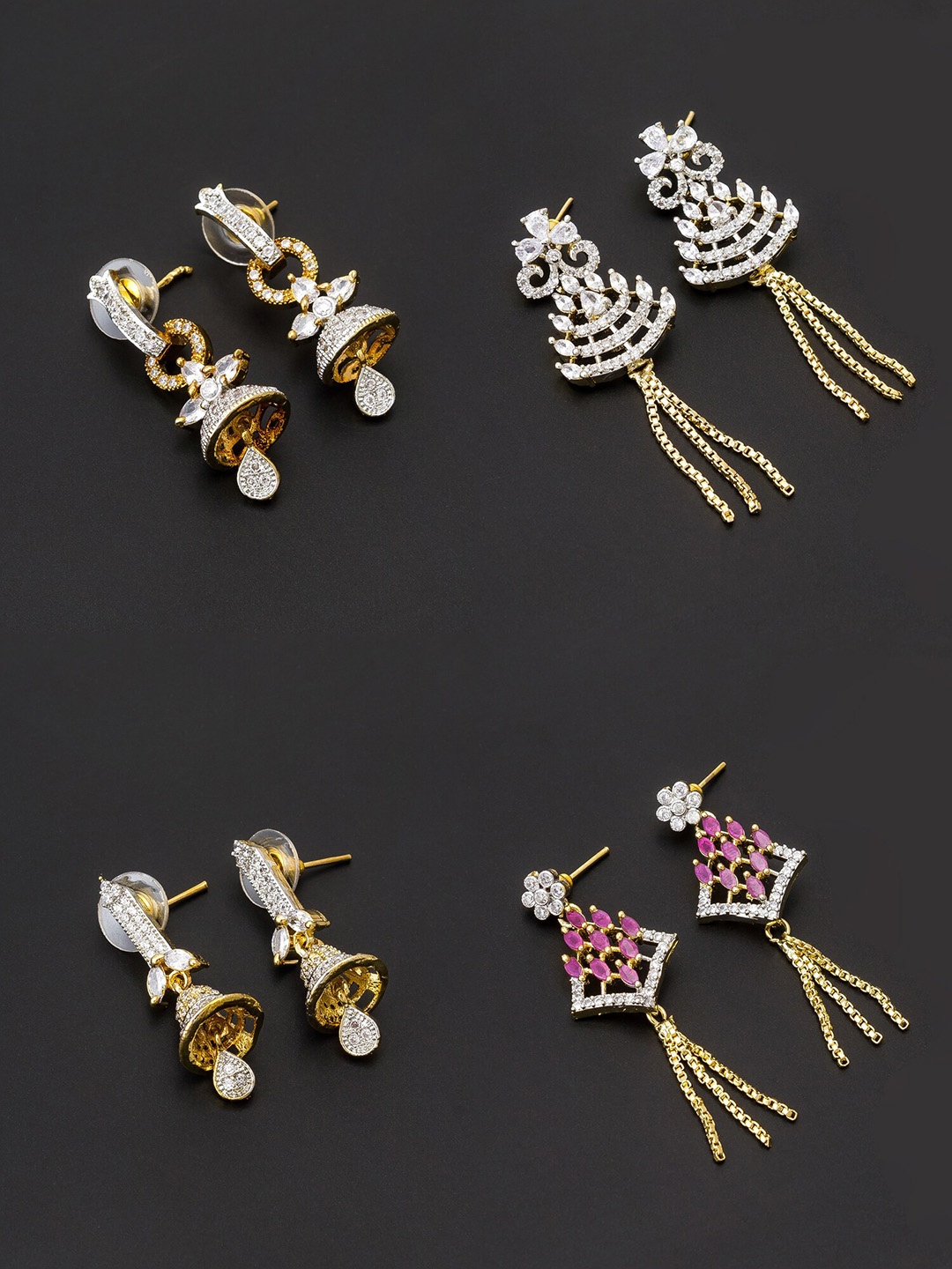 

aadita Women Pack Of 4 White & Pink Contemporary Drop Earrings