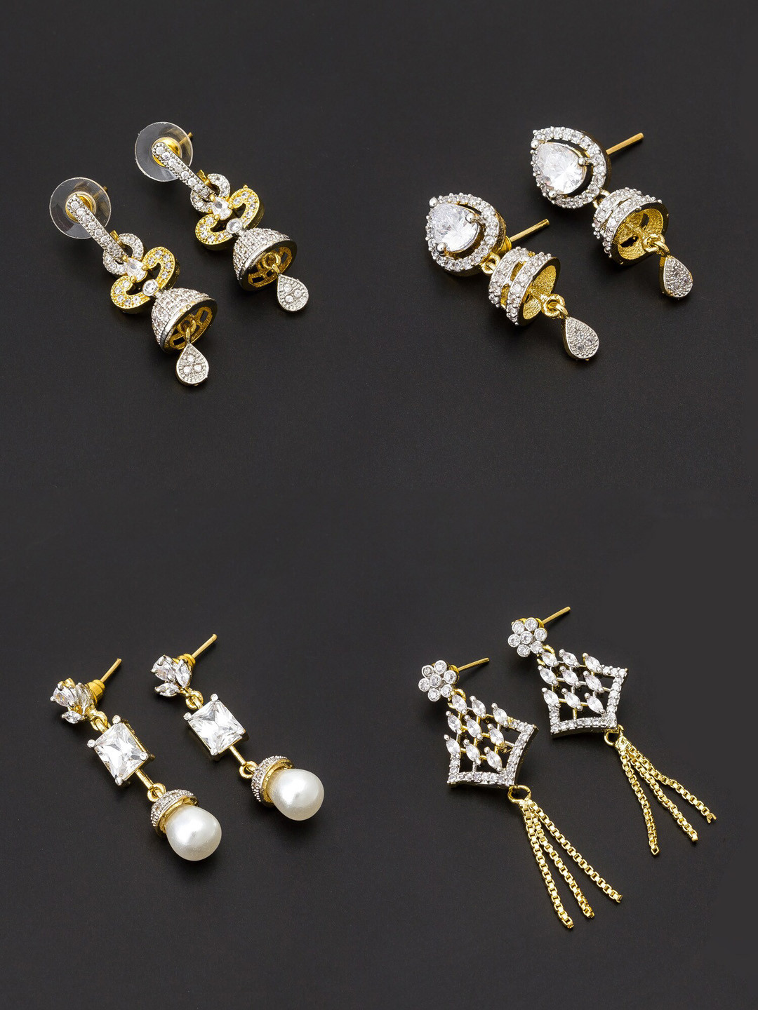 

aadita Women Pack Of 4 White & Gold-Toned Contemporary Drop Earrings