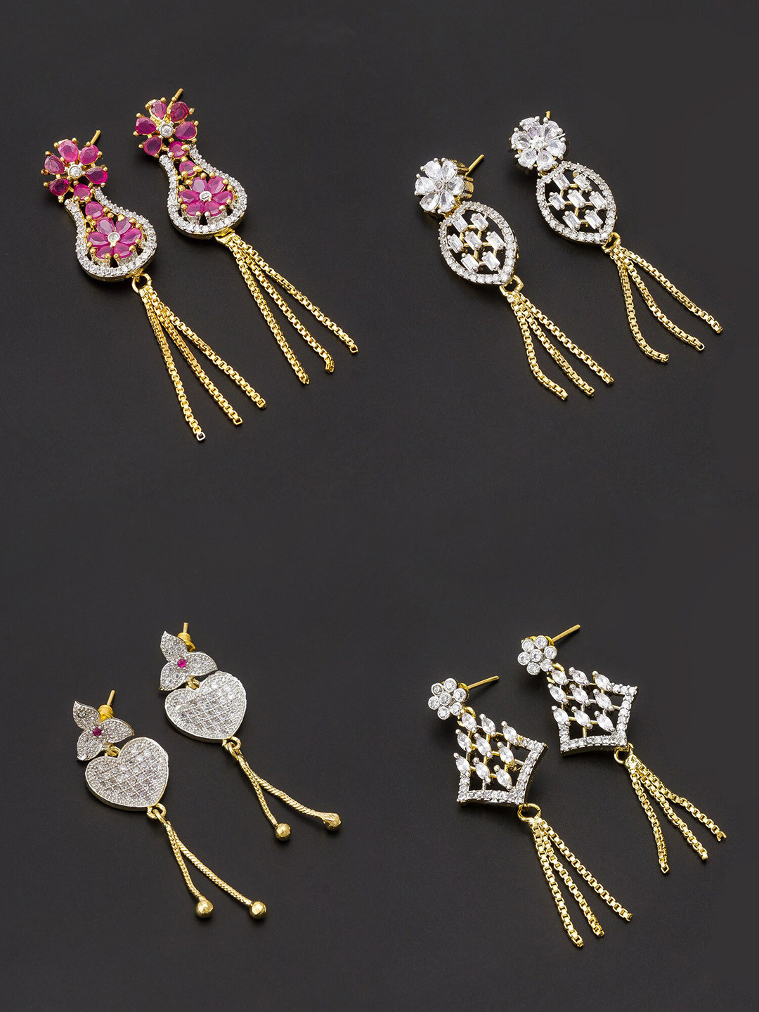 

aadita Women Pack Of 4 White & Pink Contemporary Drop Earrings