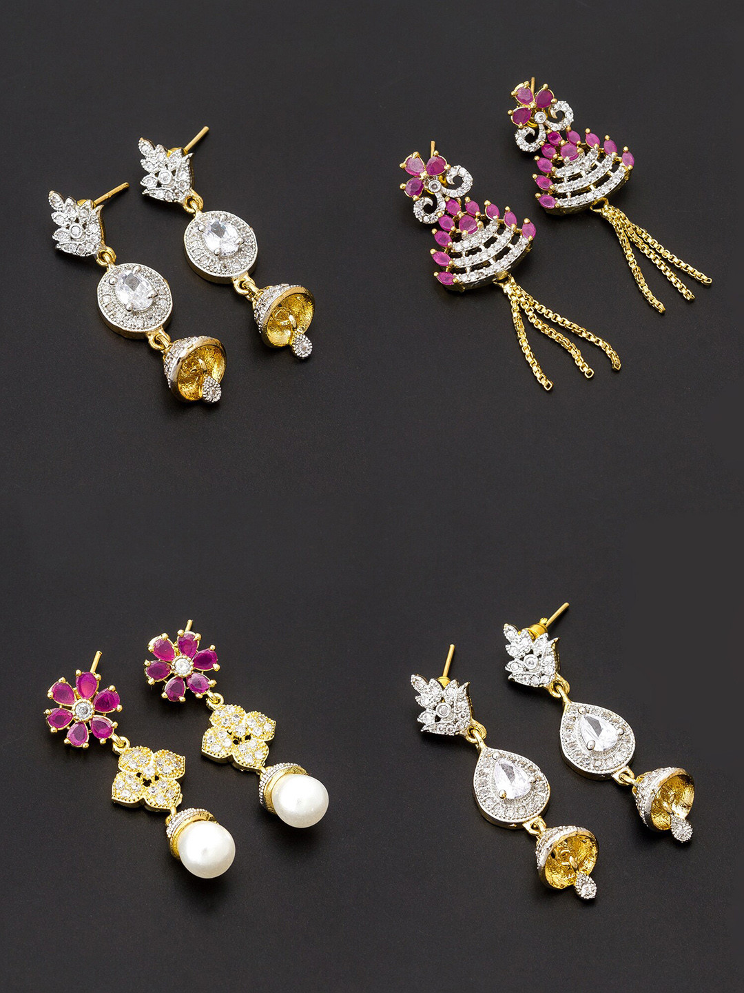 

aadita Women Pack Of 4 White & Purple Contemporary Drop Earrings