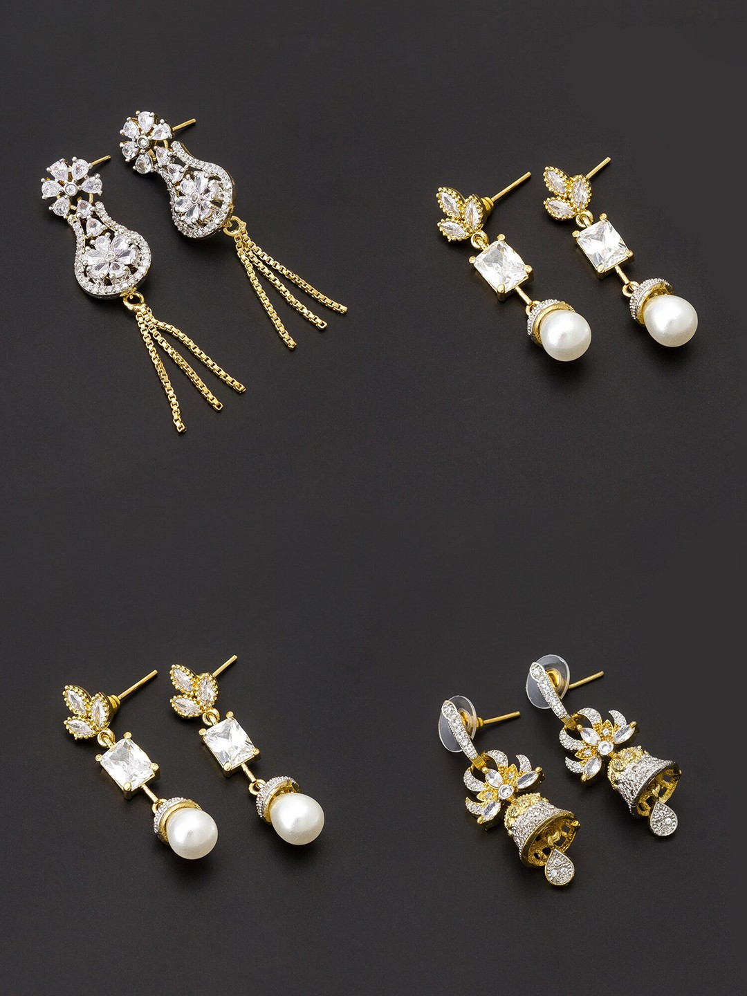 aadita Women Pack Of 4 White & Gold-Toned Contemporary Drop Earrings