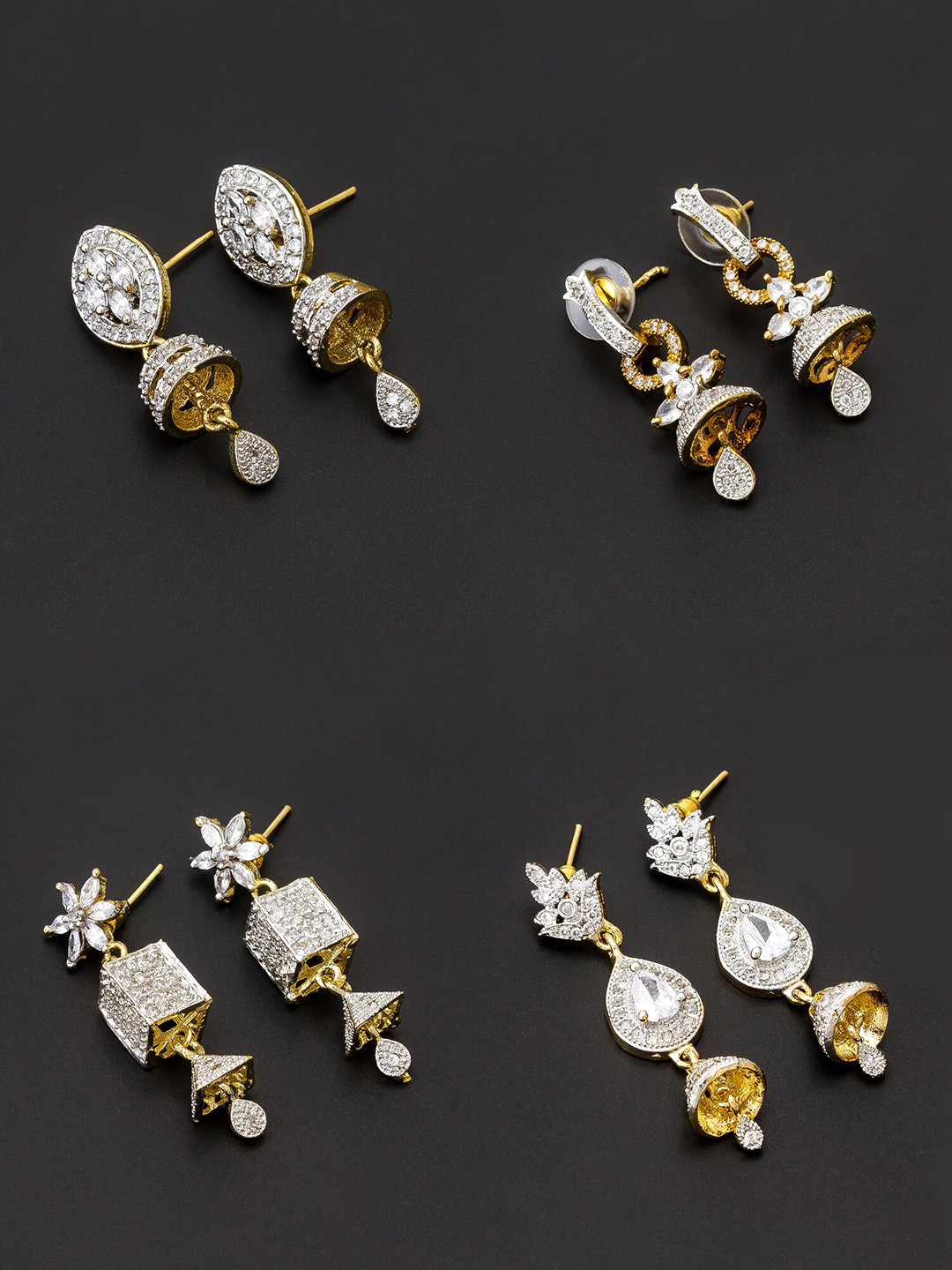 

aadita Women Pack Of 4 White & Gold-Toned Contemporary Drop Earrings