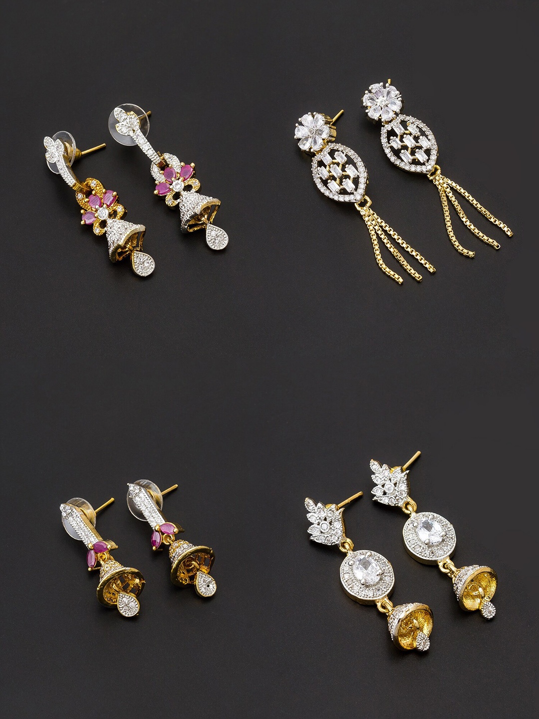 

aadita Women Pack Of 4 White & Pink Contemporary Drop Earrings