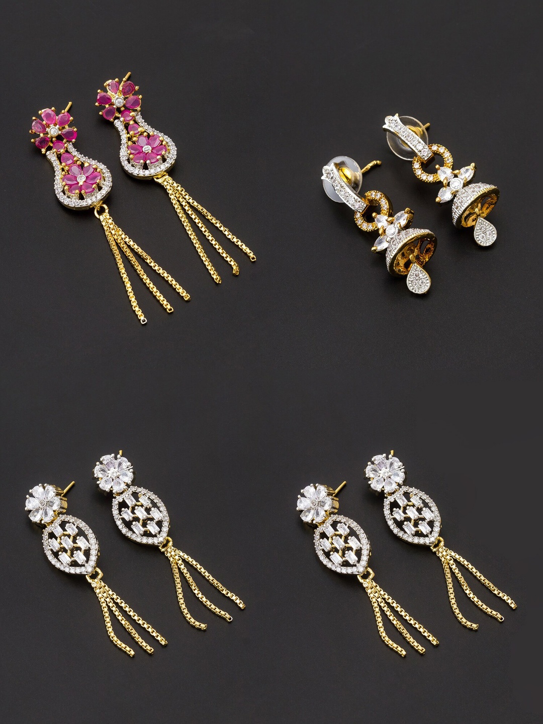 

aadita Women Pack Of 4 White & Pink Contemporary Drop Earrings