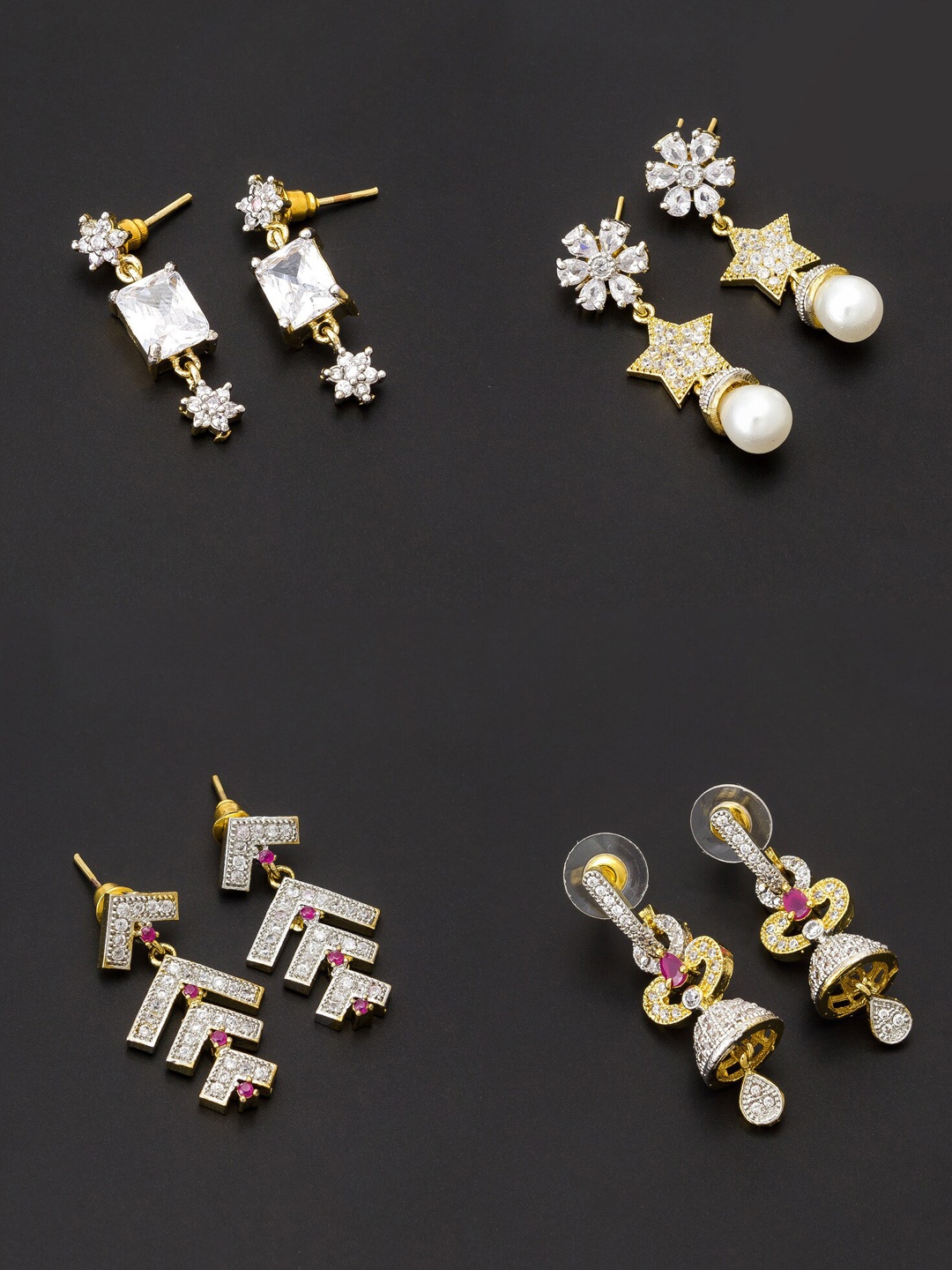 aadita White & Pink Contemporary Drop Earrings