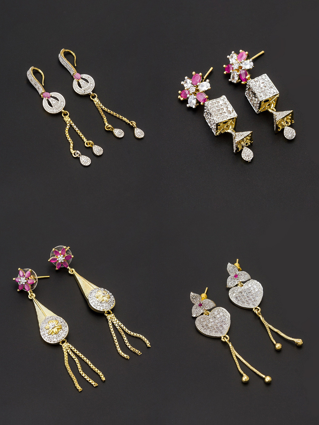 

aadita Women Pack Of 4 White & Purple Contemporary Drop Earrings