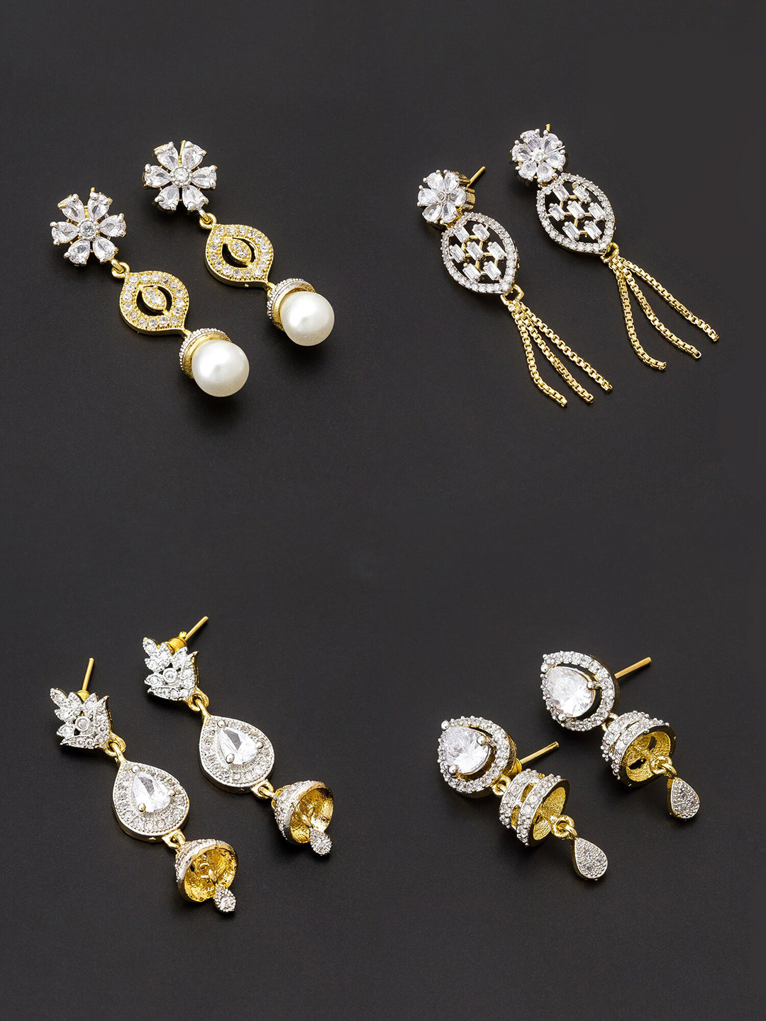 

aadita Women Pack Of 4 White & Gold-Toned Contemporary Drop Earrings