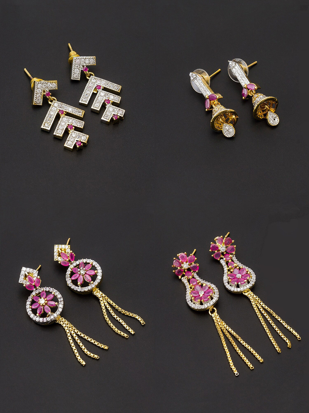 

aadita Women Pack Of 4 White & Purple Contemporary Gold Plated Drop Earrings