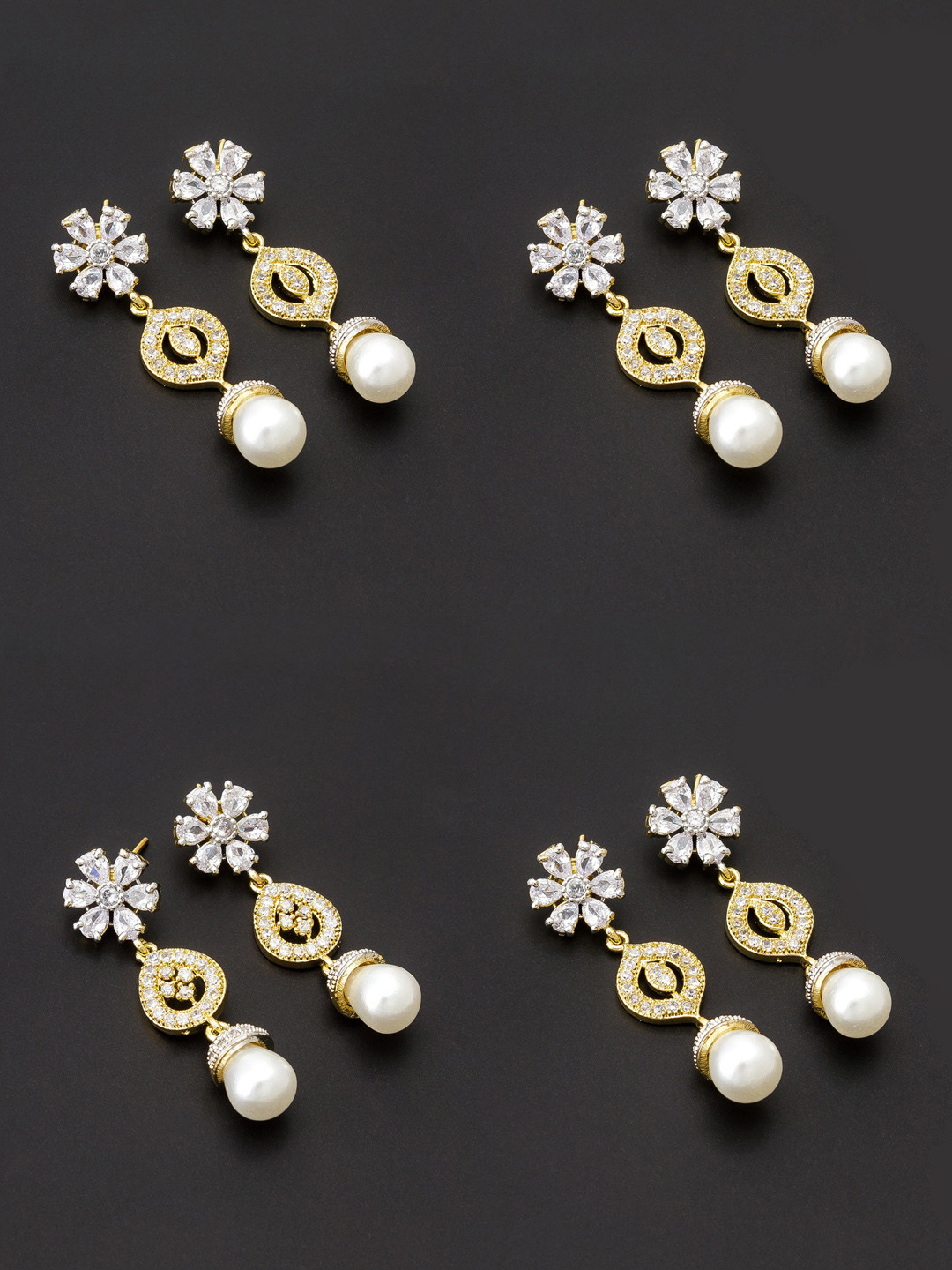 

aadita Women Pack Of 4 White & Gold-Toned Contemporary Gold Plated Drop Earrings