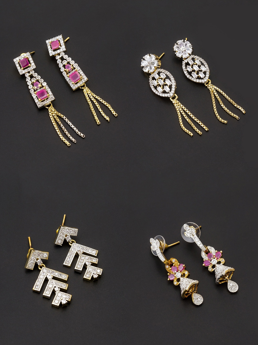 

aadita Women Pack Of 4 White & Pink Contemporary Drop Earrings